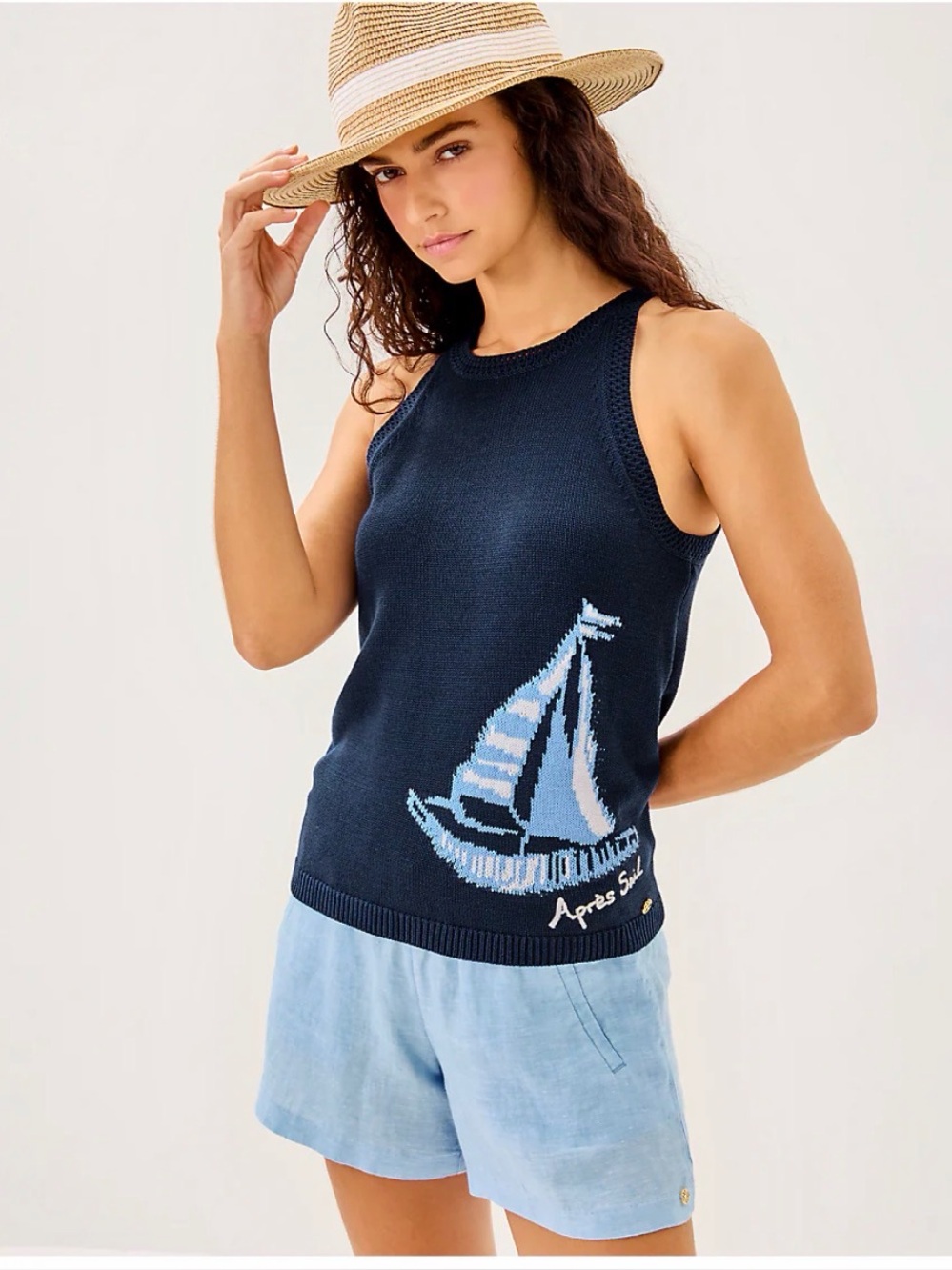 Lilly Pulitzer Navy Sailboat Knit Tank Top - Women